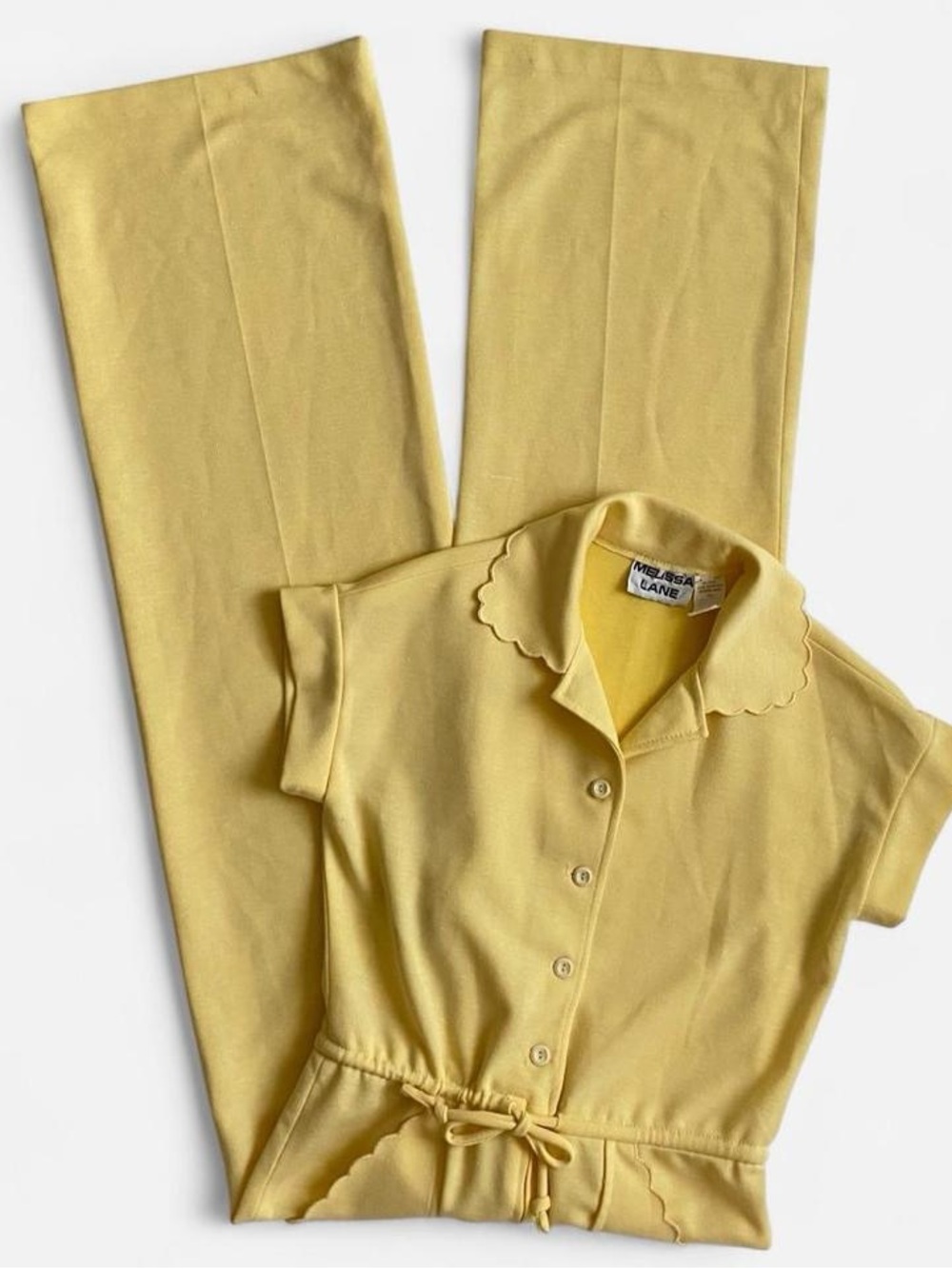 Vintage 70s 80s butter yellow jumpsuit